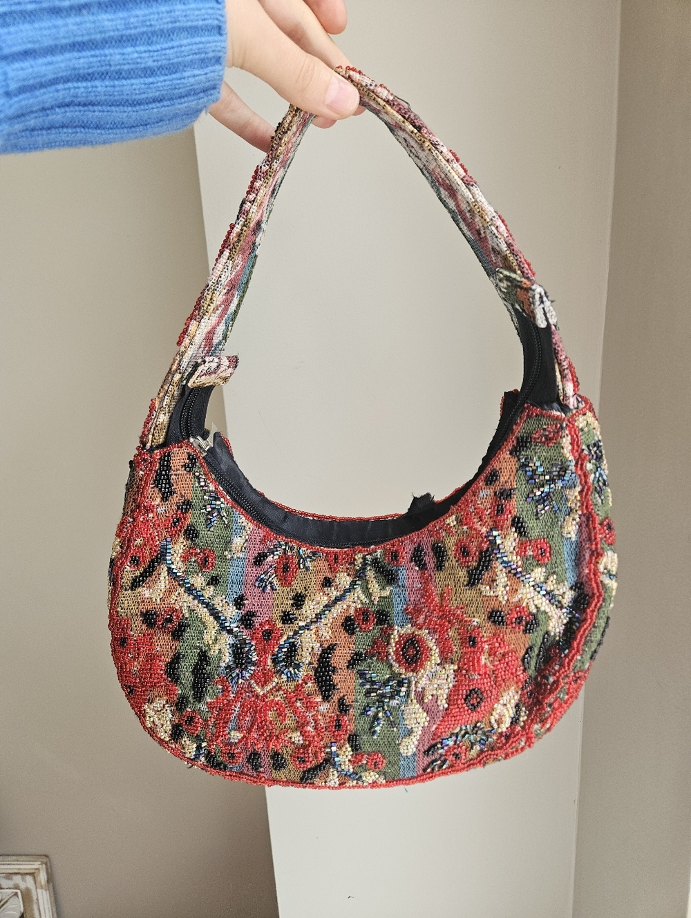 Anna Cecere Vintage-Inspired Beaded  Beaded Hobo Bag in Multicolor Floral